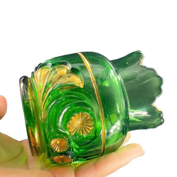 1896 EAPG Riverside Esther Emerald Glass Gold Spooner Antique Glass Vase VINTAGE - Picture 4 of 16